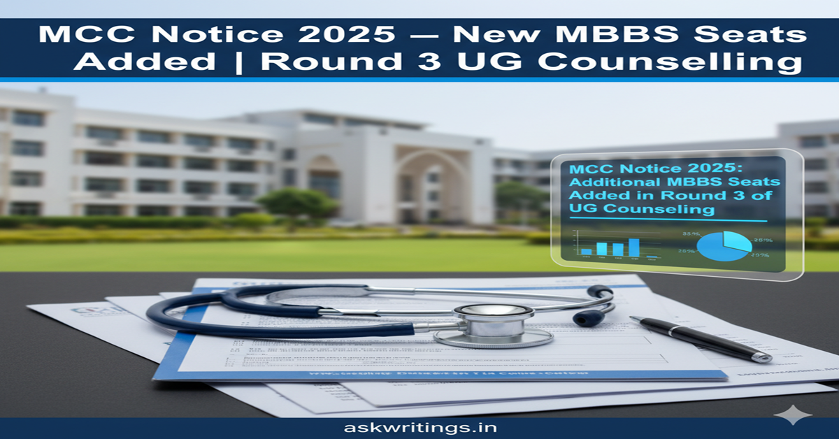 MCC Notice 2025: MBBS Seats Added 2025 – Round 3 Counselling Gets Major Boost with New Seat Matrix