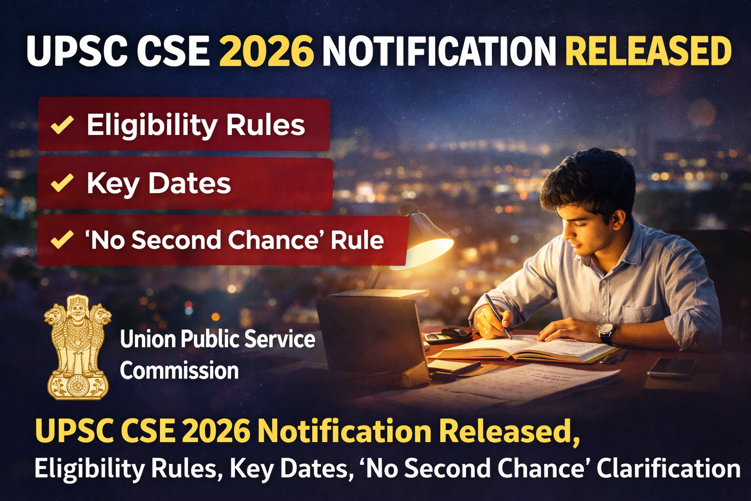 UPSC CSE 2026 Official Notification Released: Complete Guide to Eligibility, Important Dates & No Second Chance Rule